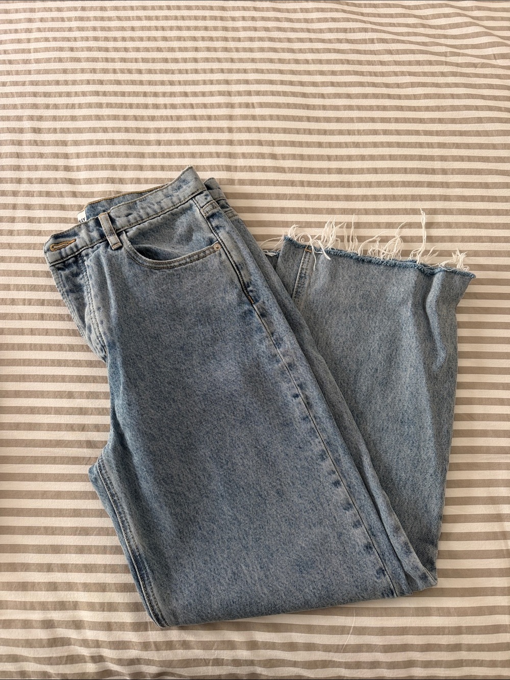 Princess Polly Light Blue Straight Leg Jeans with Frayed Hem
